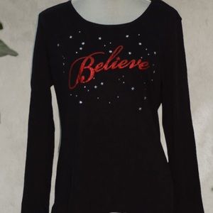 Karen Scott “Believe” Long Sleeve T Shirt
